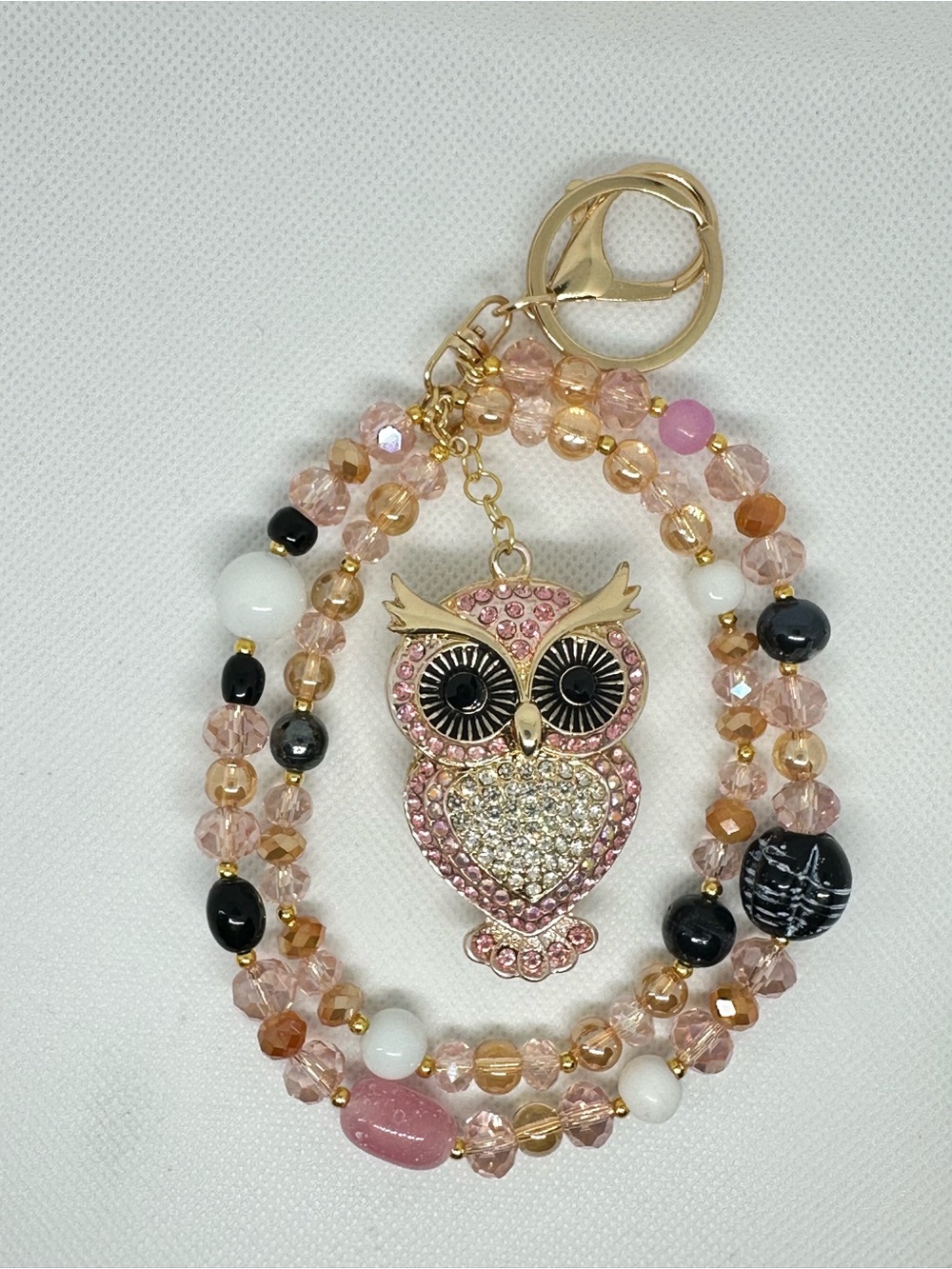 Pink Crystal Owl Bag Charm